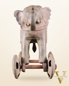 Brass Vintage Elephant Statue on Wheels – 10" x 13.5" x 6" | Antique Sand-Finish Showpiece