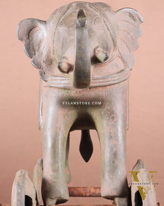 Brass Vintage Elephant Statue on Wheels – 10" x 13.5" x 6" | Antique Sand-Finish Showpiece