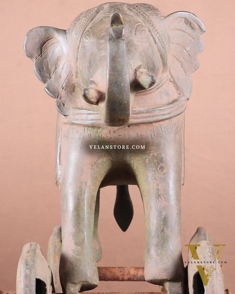Brass Vintage Elephant Statue on Wheels – 10" x 13.5" x 6" | Antique Sand-Finish Showpiece