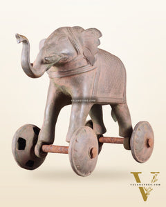 Brass Vintage Elephant Statue on Wheels – 10" x 13.5" x 6" | Antique Sand-Finish Showpiece