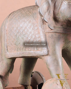Brass Vintage Elephant Statue on Wheels – 10" x 13.5" x 6" | Antique Sand-Finish Showpiece