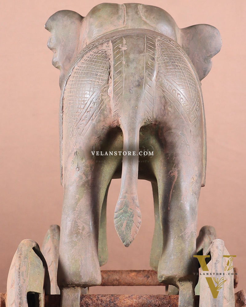 Brass Vintage Elephant Statue on Wheels – 10" x 13.5" x 6" | Antique Sand-Finish Showpiece
