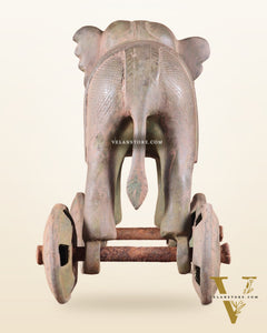 Brass Vintage Elephant Statue on Wheels – 10" x 13.5" x 6" | Antique Sand-Finish Showpiece