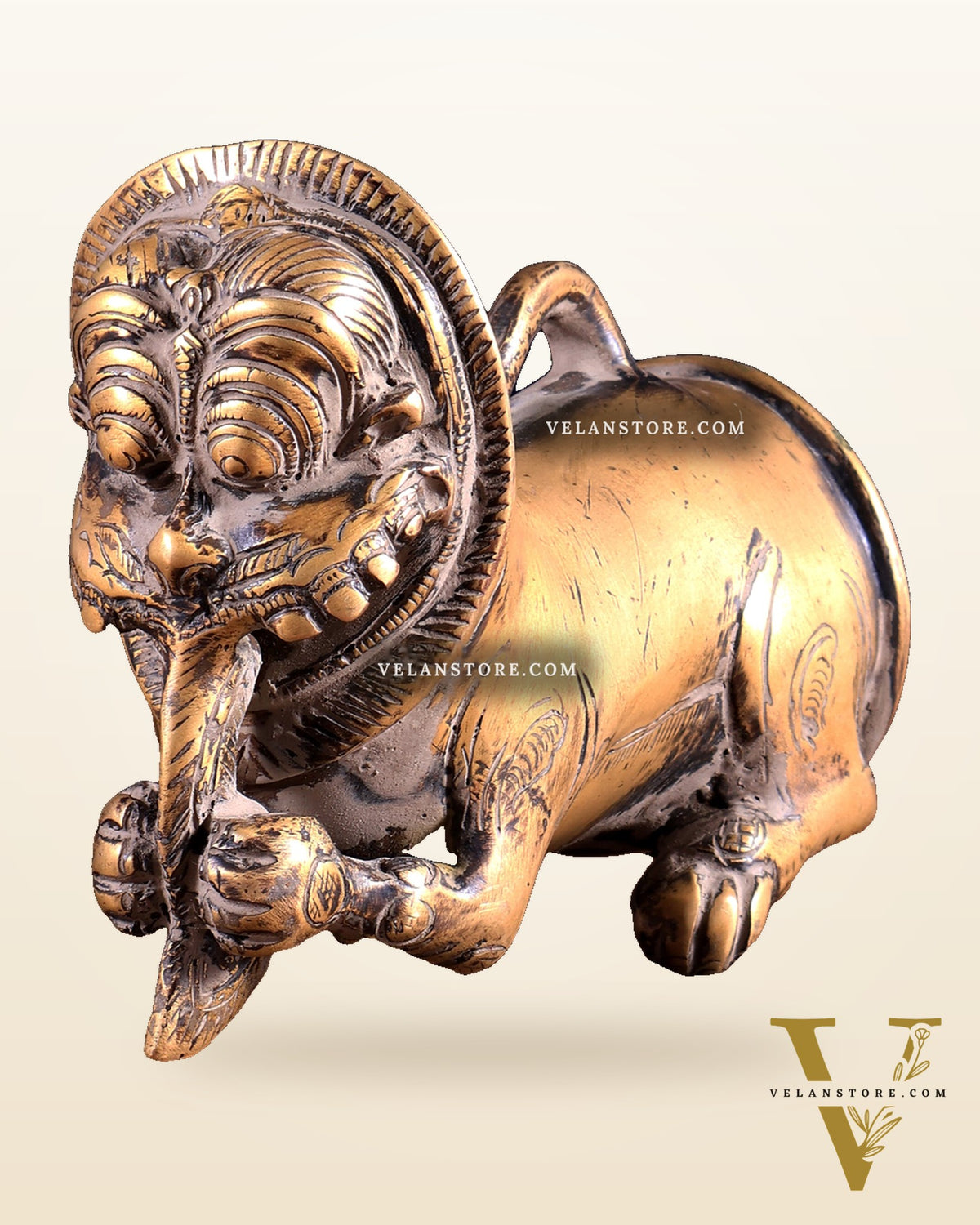 Brass Vintage Finish Palanquin Kirtimukha | Rare Temple Yali Finial