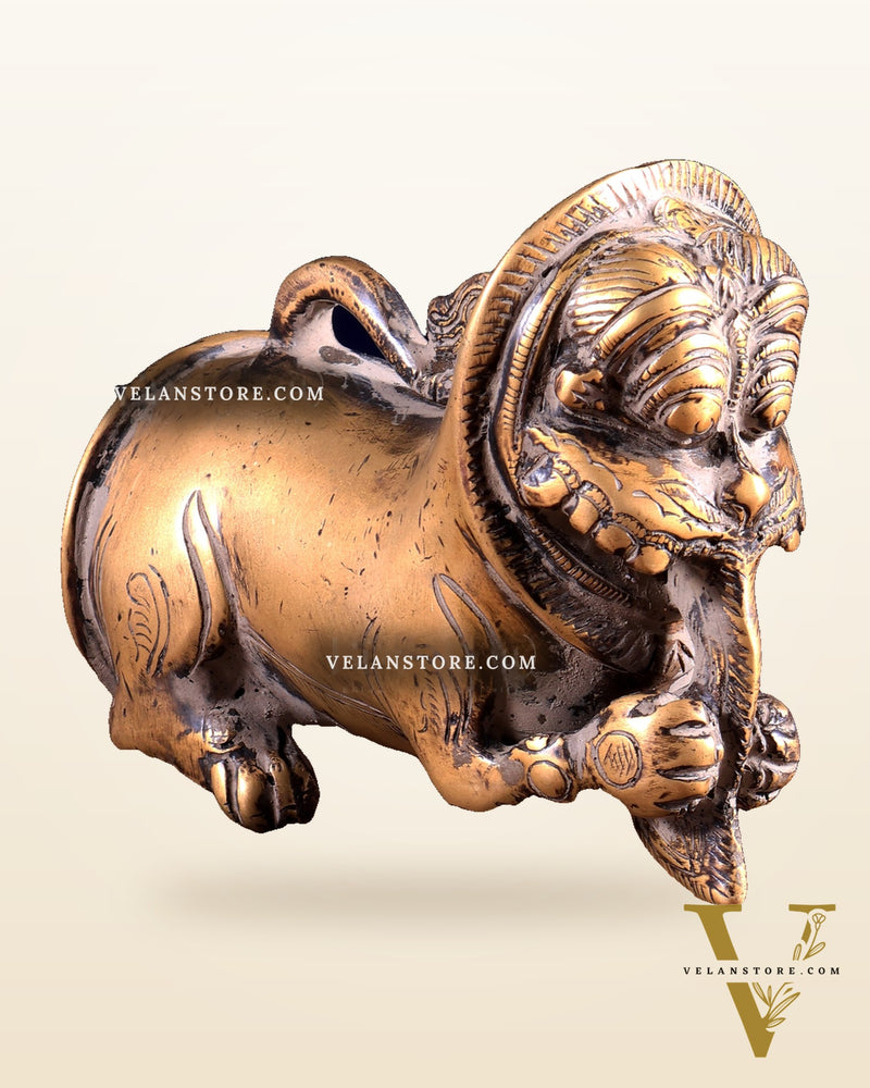 Brass Vintage Finish Palanquin Kirtimukha | Rare Temple Yali Finial