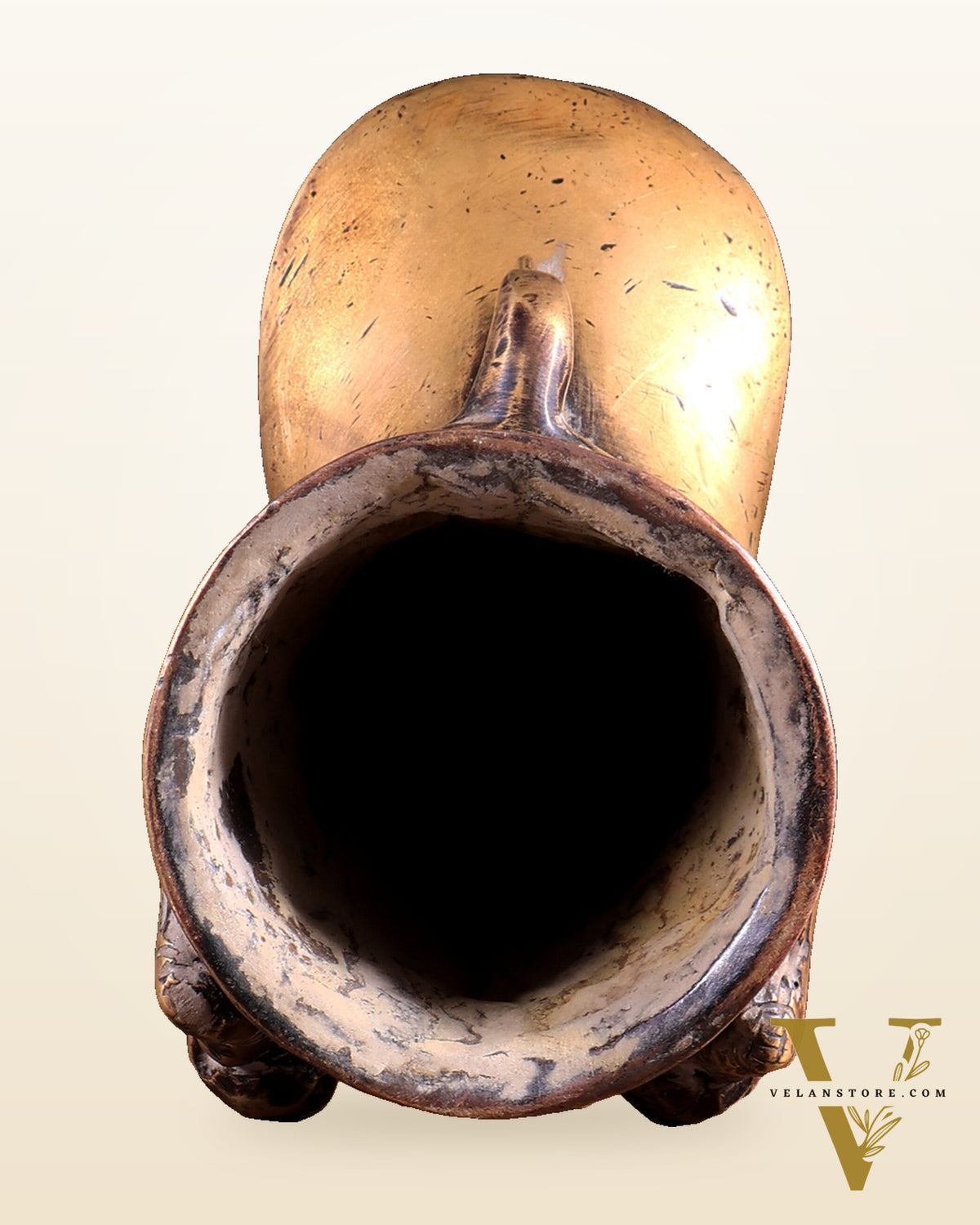 Brass Vintage Finish Palanquin Kirtimukha | Rare Temple Yali Finial