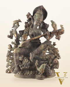 Brass Vintage Finish Saraswati Idol - 16" Divine Sculpture