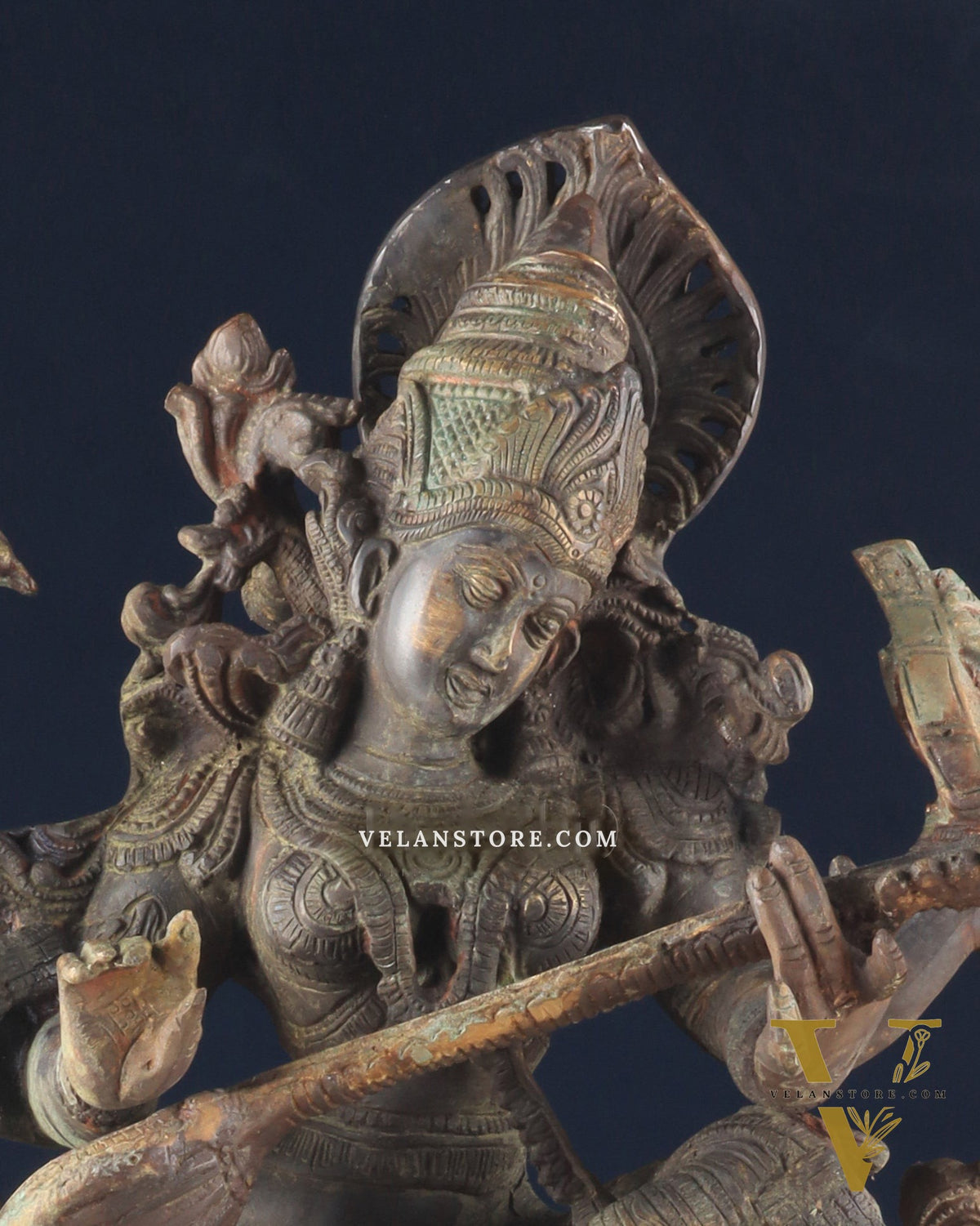Brass Vintage Finish Saraswati Idol - 16" Divine Sculpture