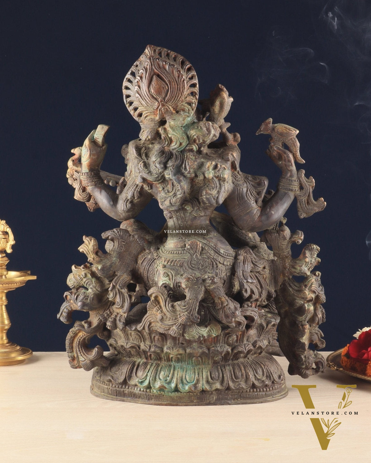 Brass Vintage Finish Saraswati Idol - 16" Divine Sculpture