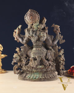 Brass Vintage Finish Saraswati Idol - 16" Divine Sculpture
