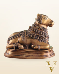Brass Vintage Nandi on Base Statue 17"