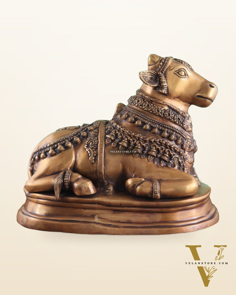 Brass Vintage Nandi on Base Statue 17"