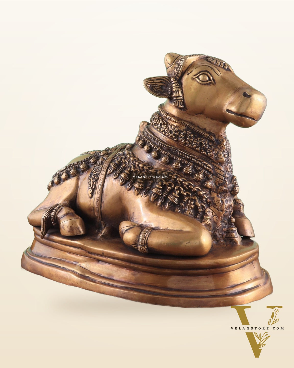 Brass Vintage Nandi on Base Statue 17"