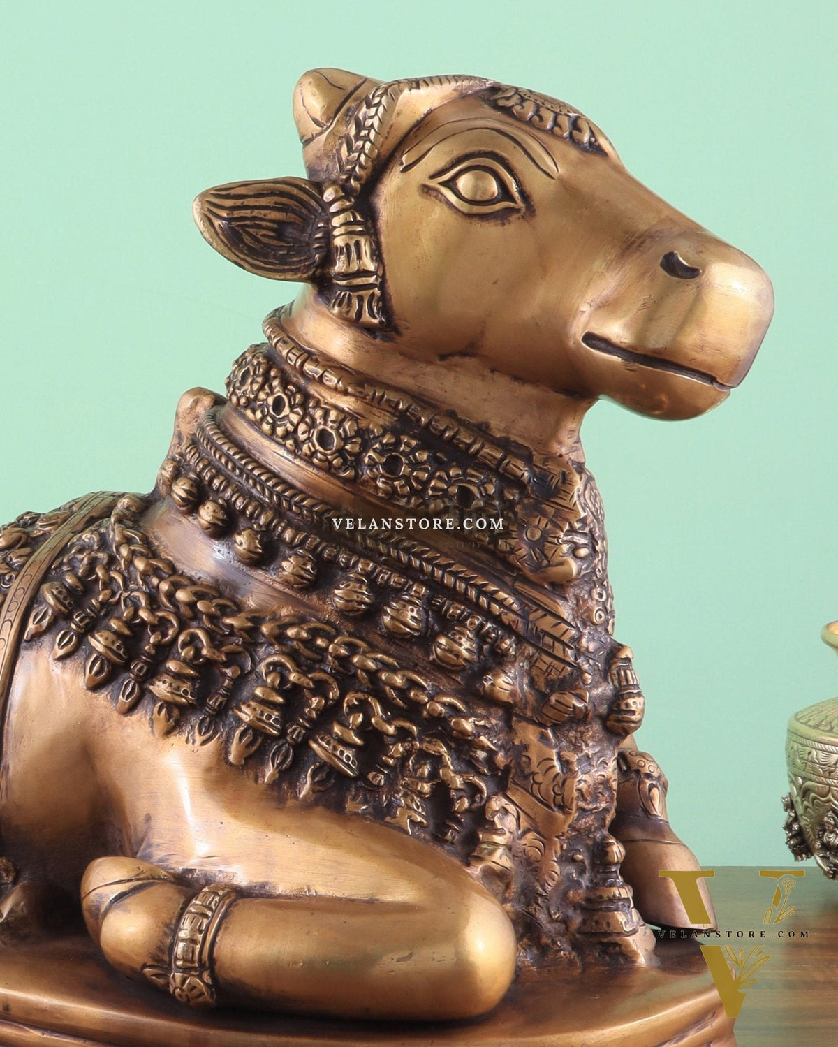Brass Vintage Nandi on Base Statue 17"
