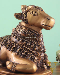 Brass Vintage Nandi on Base Statue 17"
