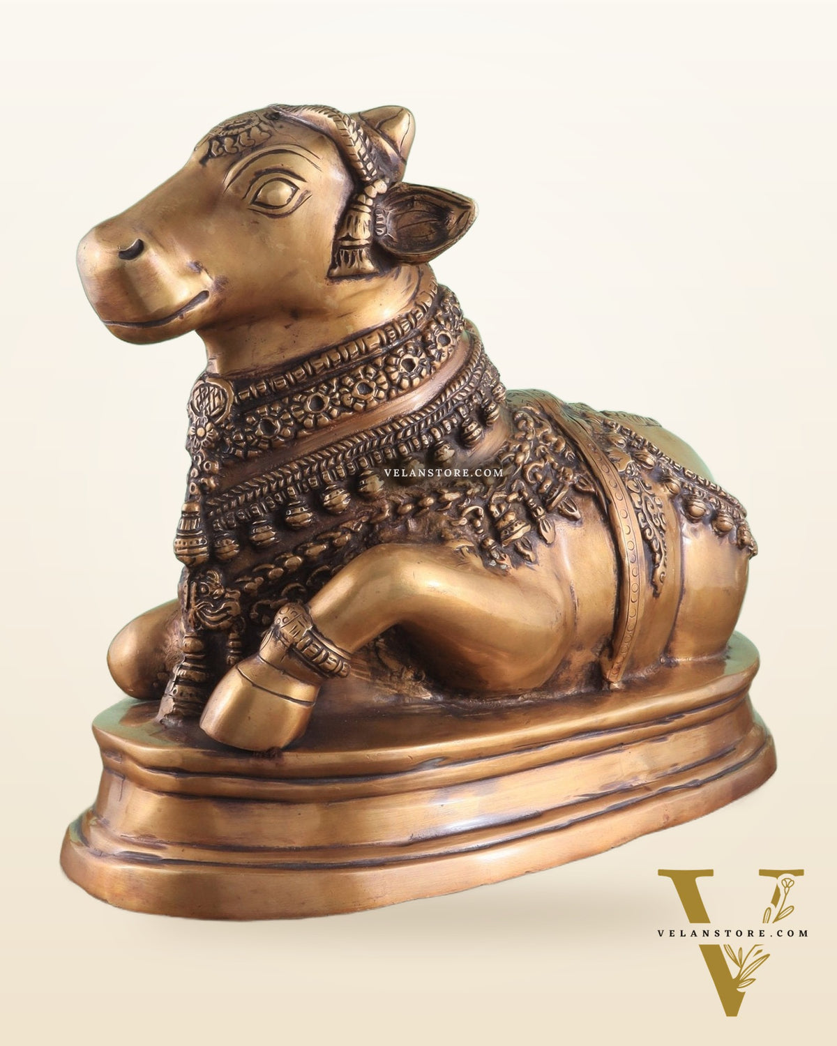 Brass Vintage Nandi on Base Statue 17"