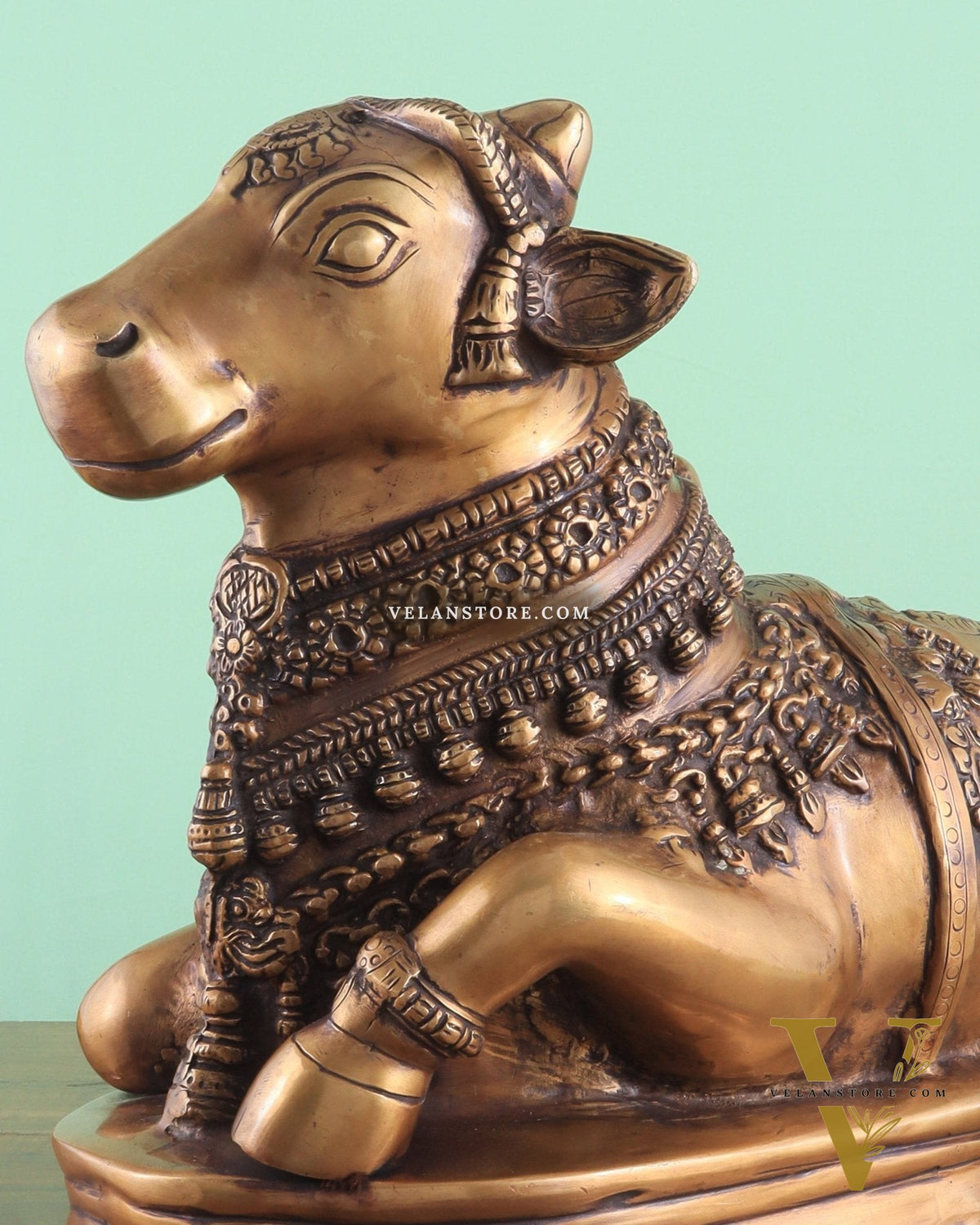 Brass Vintage Nandi on Base Statue 17"