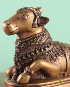 Brass Vintage Nandi on Base Statue 17"