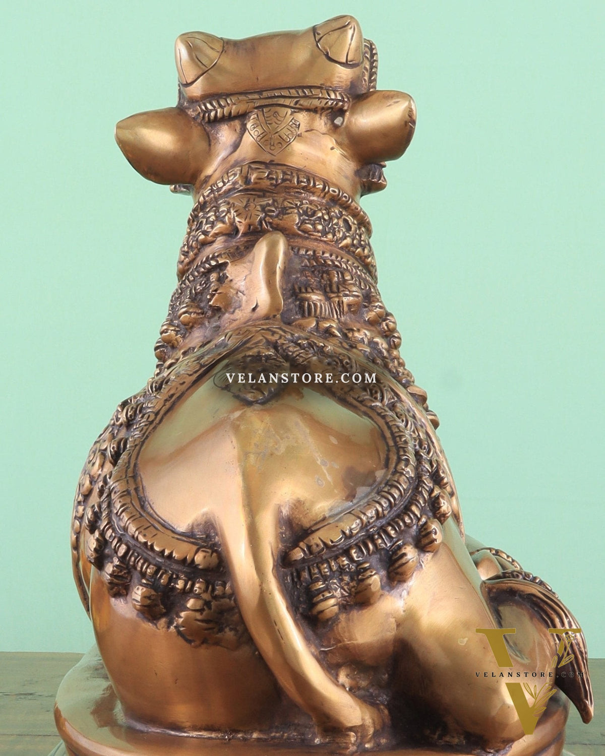Brass Vintage Nandi on Base Statue 17"