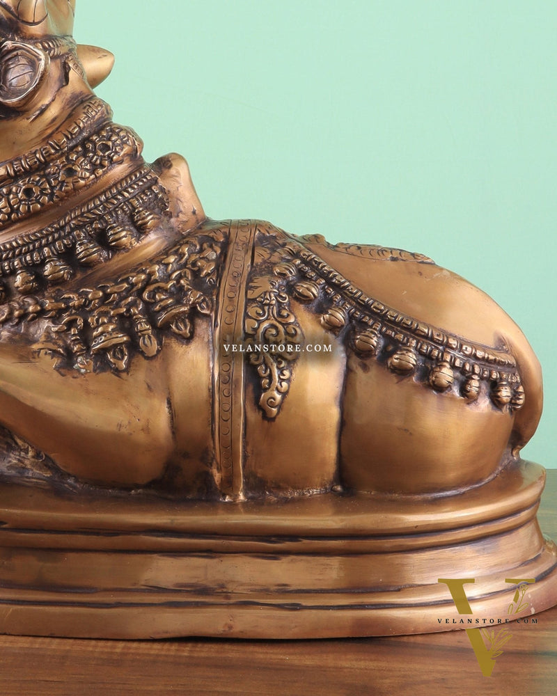 Brass Vintage Nandi on Base Statue 17"