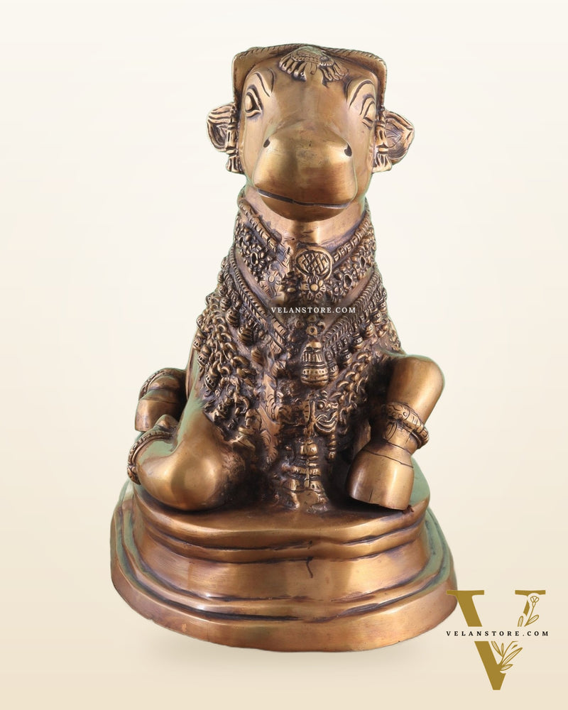Brass Vintage Nandi on Base Statue 17"