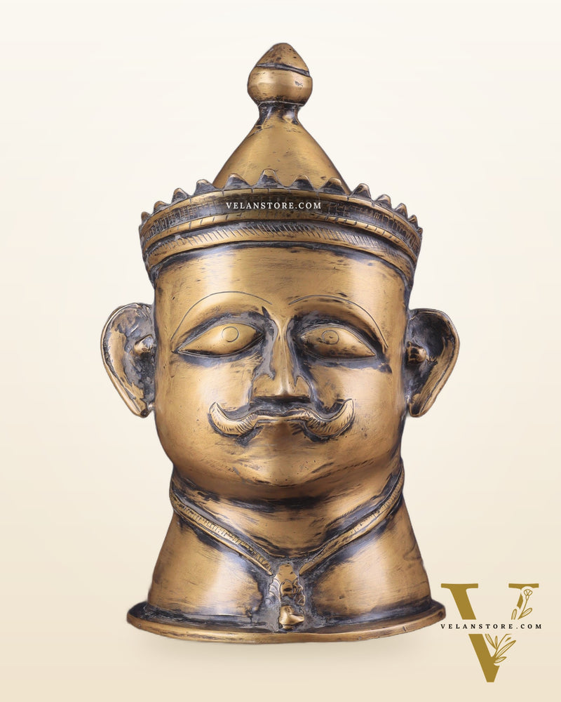 Brass Vintage Shiva Face Mukhalingam Sculpture 13.5"