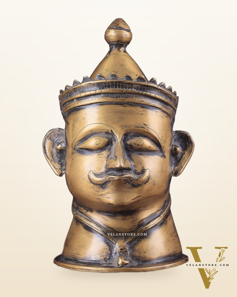 Brass Vintage Shiva Face Mukhalingam Sculpture 13.5"