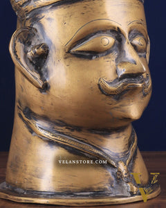 Brass Vintage Shiva Face Mukhalingam Sculpture 13.5"