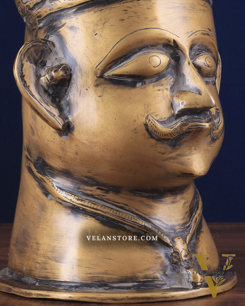Brass Vintage Shiva Face Mukhalingam Sculpture 13.5"