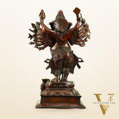 Brass Vira Ganesha Statue with 16 Arms - 24 Inches | Brown Antique & Gold Finish