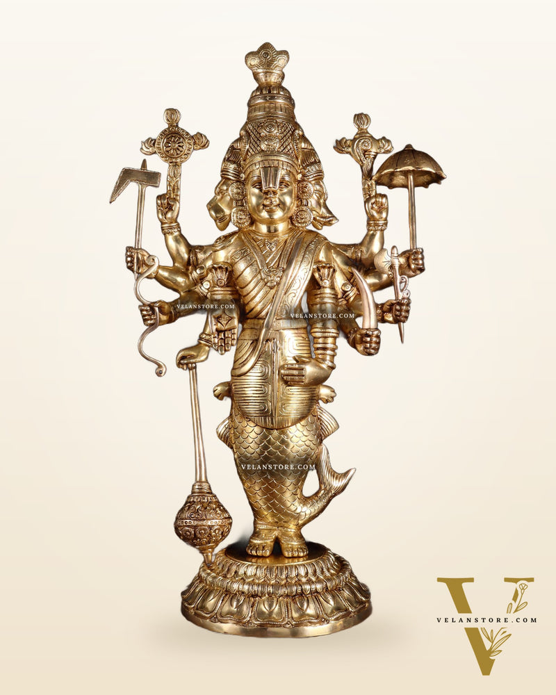 Brass Vishnu Dashavatar Depiction in a Single Statue 24 inch Masterpiece