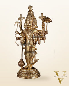 Brass Vishnu Dashavatar Depiction in a Single Statue 24 inch Masterpiece