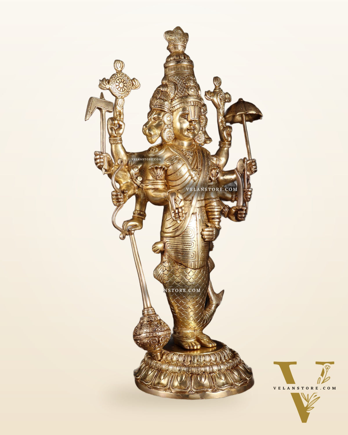 Brass Vishnu Dashavatar Depiction in a Single Statue 24 inch Masterpiece