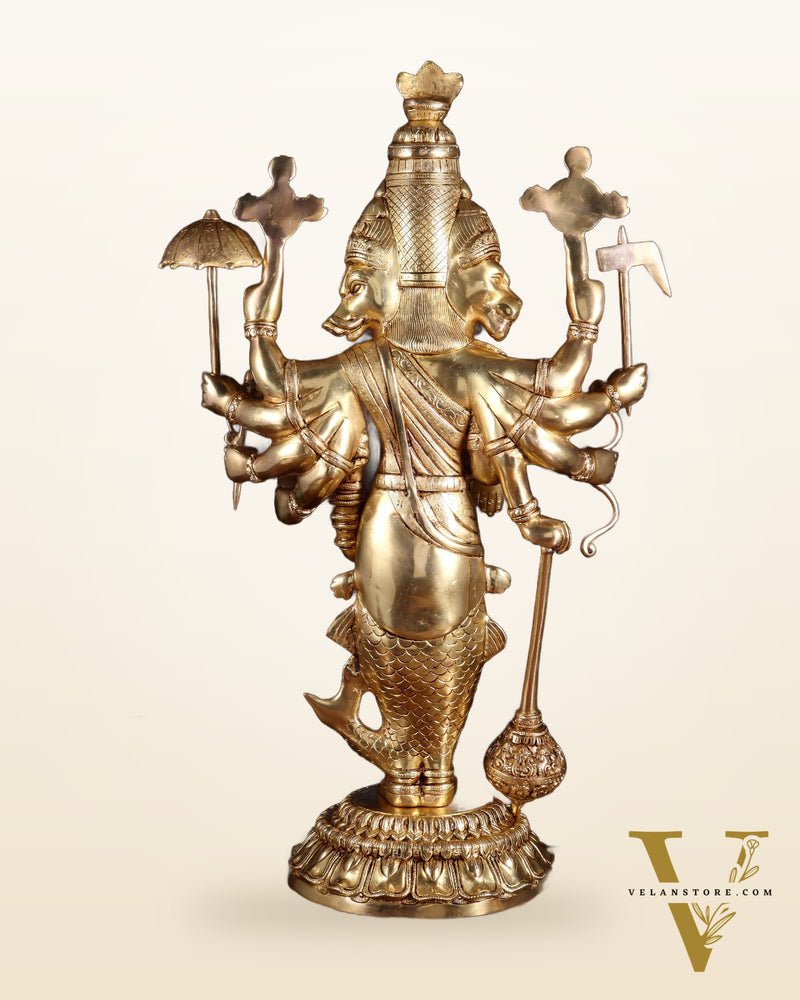 Brass Vishnu Dashavatar Depiction in a Single Statue 24 inch Masterpiece