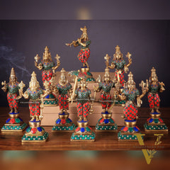 Brass Vishnu Dashavatar idols set 10 inch with Stonework