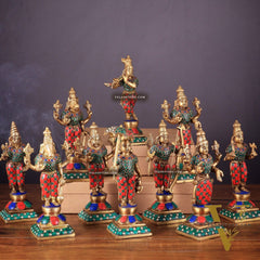 Brass Vishnu Dashavatar idols set 10 inch with Stonework