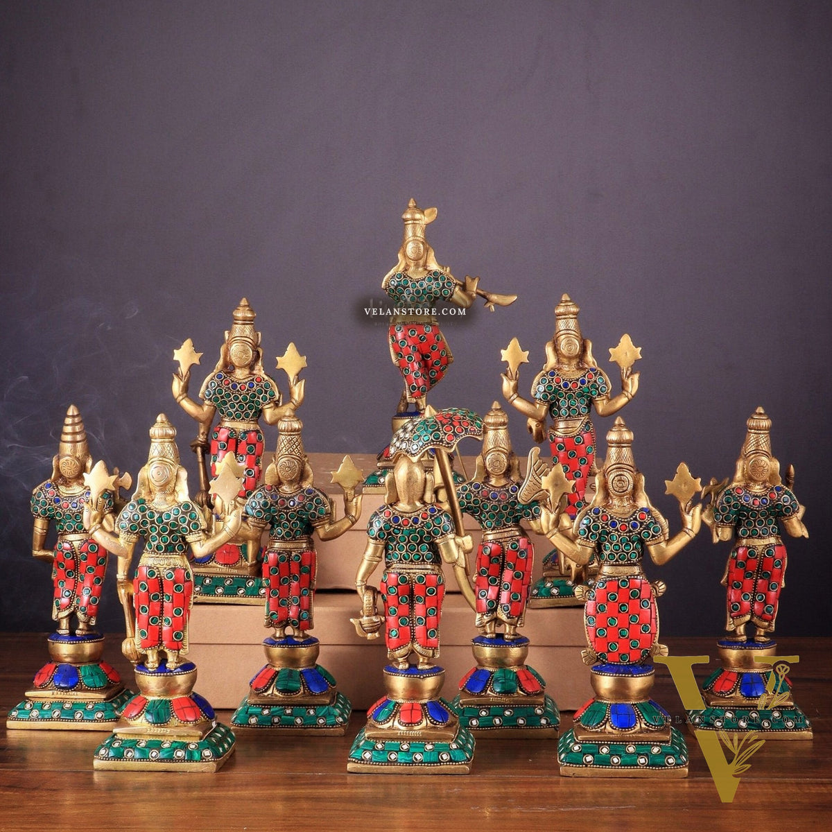 Brass Vishnu Dashavatar idols set 10 inch with Stonework