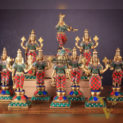Brass Vishnu Dashavatar idols set 10 inch with Stonework
