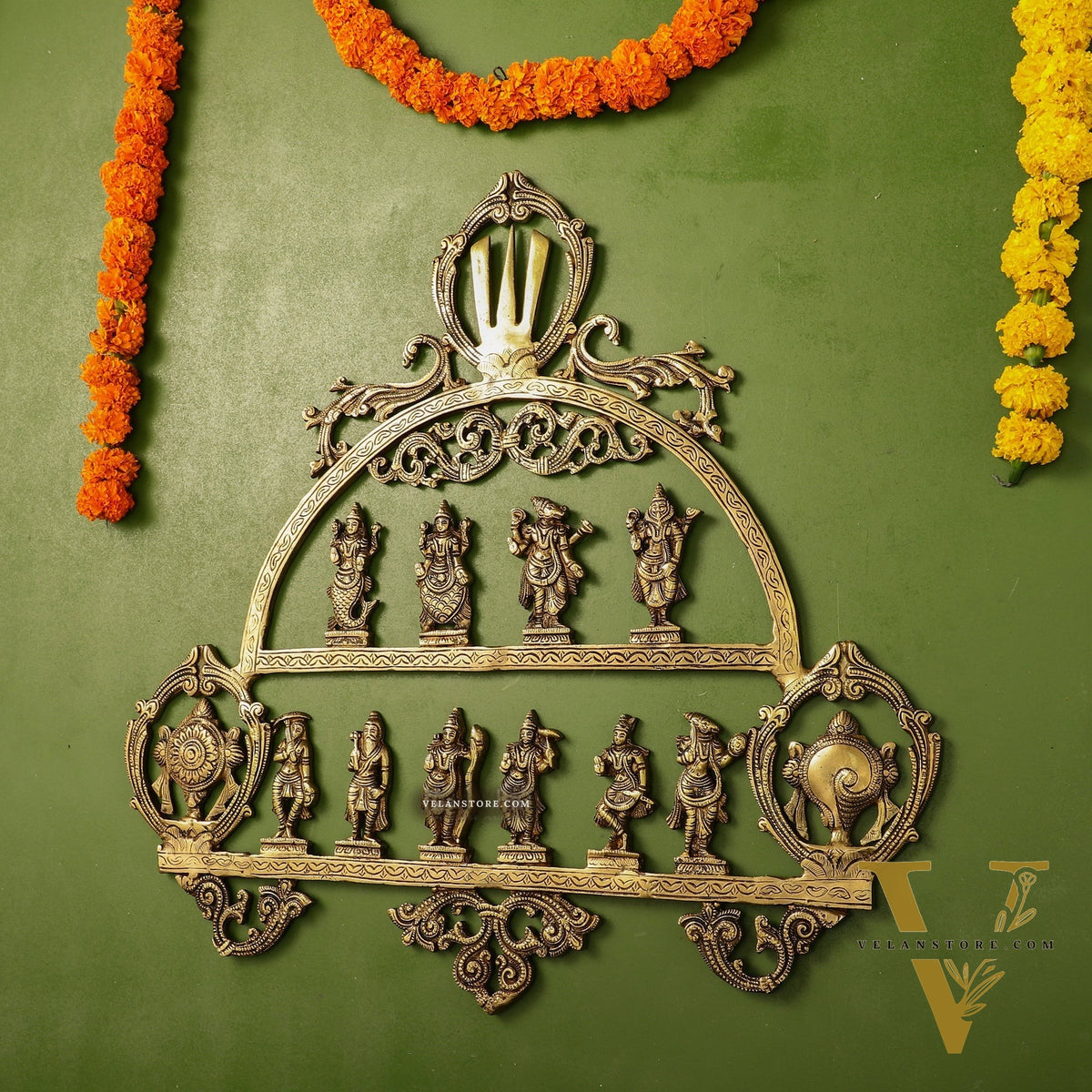 Brass Vishnu Dashavatar with Shankh Chakra and Namah Wall Hanging 20"
