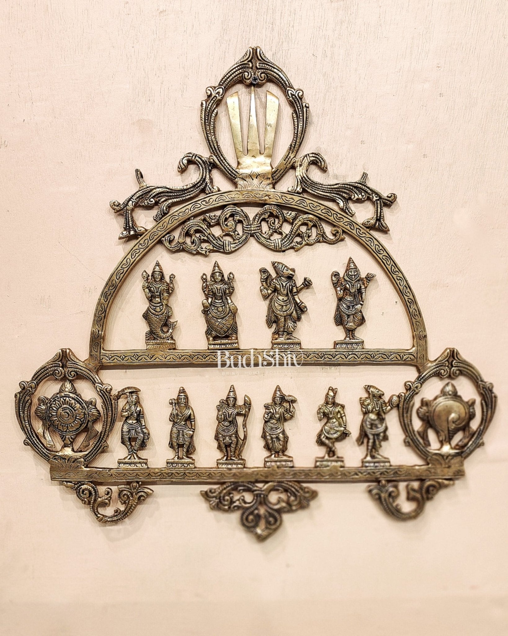 Brass Vishnu Dashavatar with Shankh Chakra and Namah Wall Hanging 20"