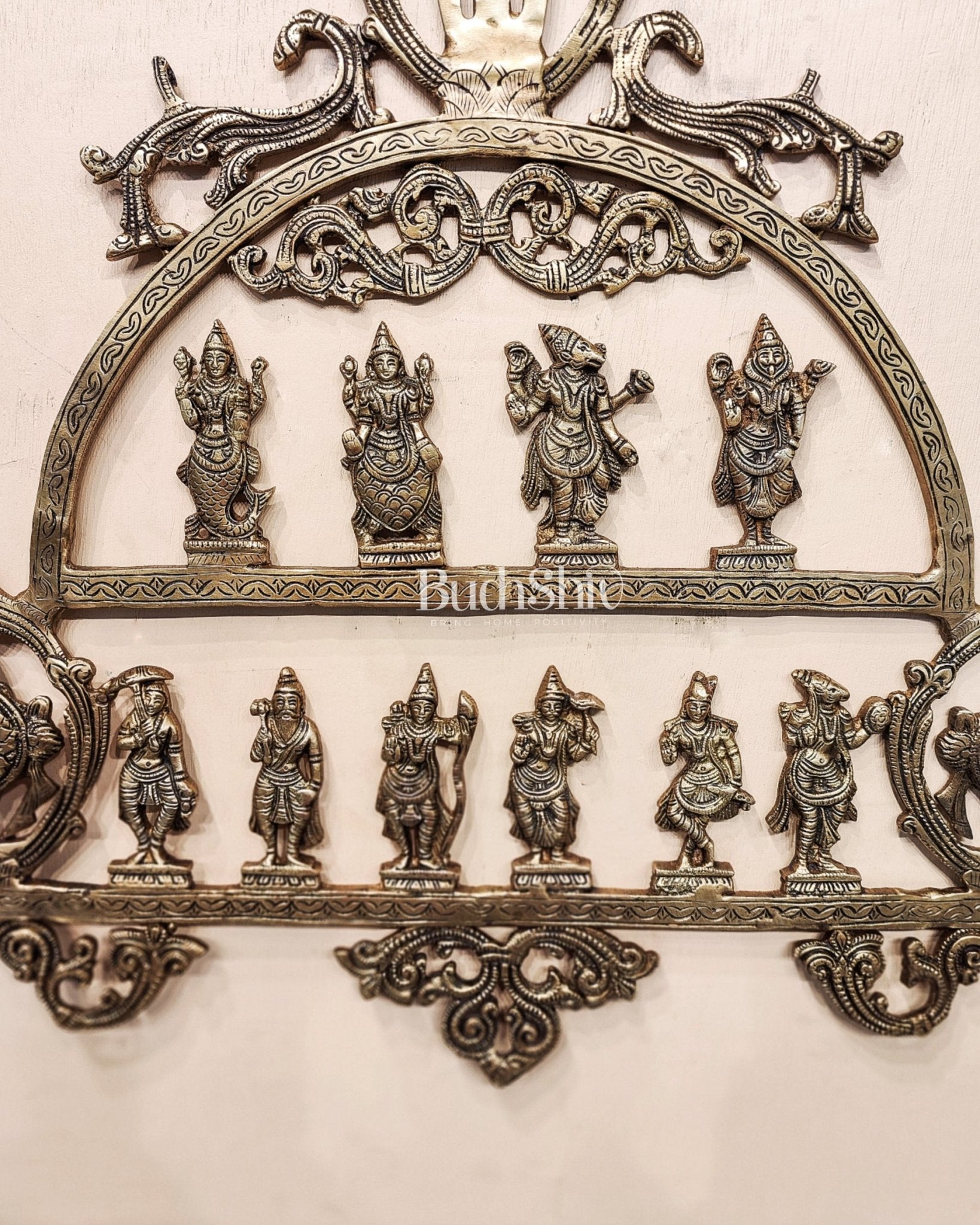 Brass Vishnu Dashavatar with Shankh Chakra and Namah Wall Hanging 20"
