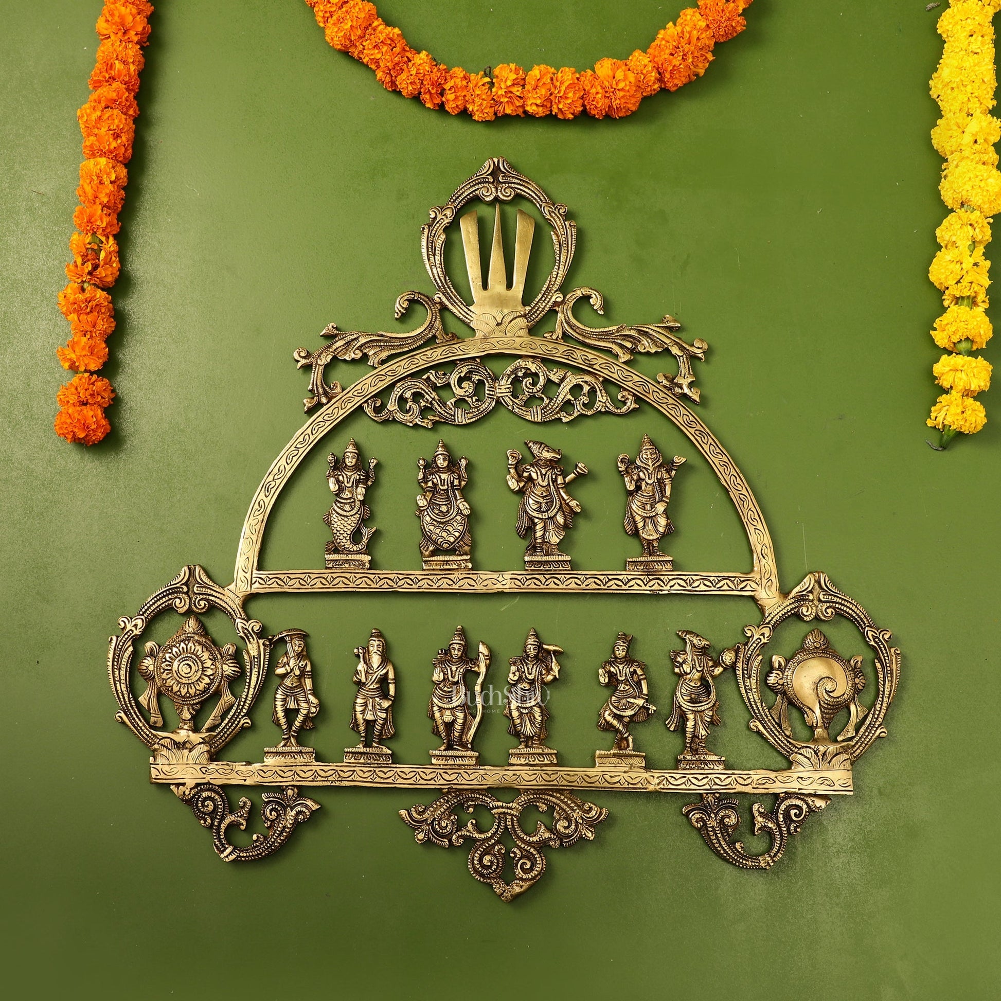 Brass Vishnu Dashavatar with Shankh Chakra and Namah Wall Hanging 20"