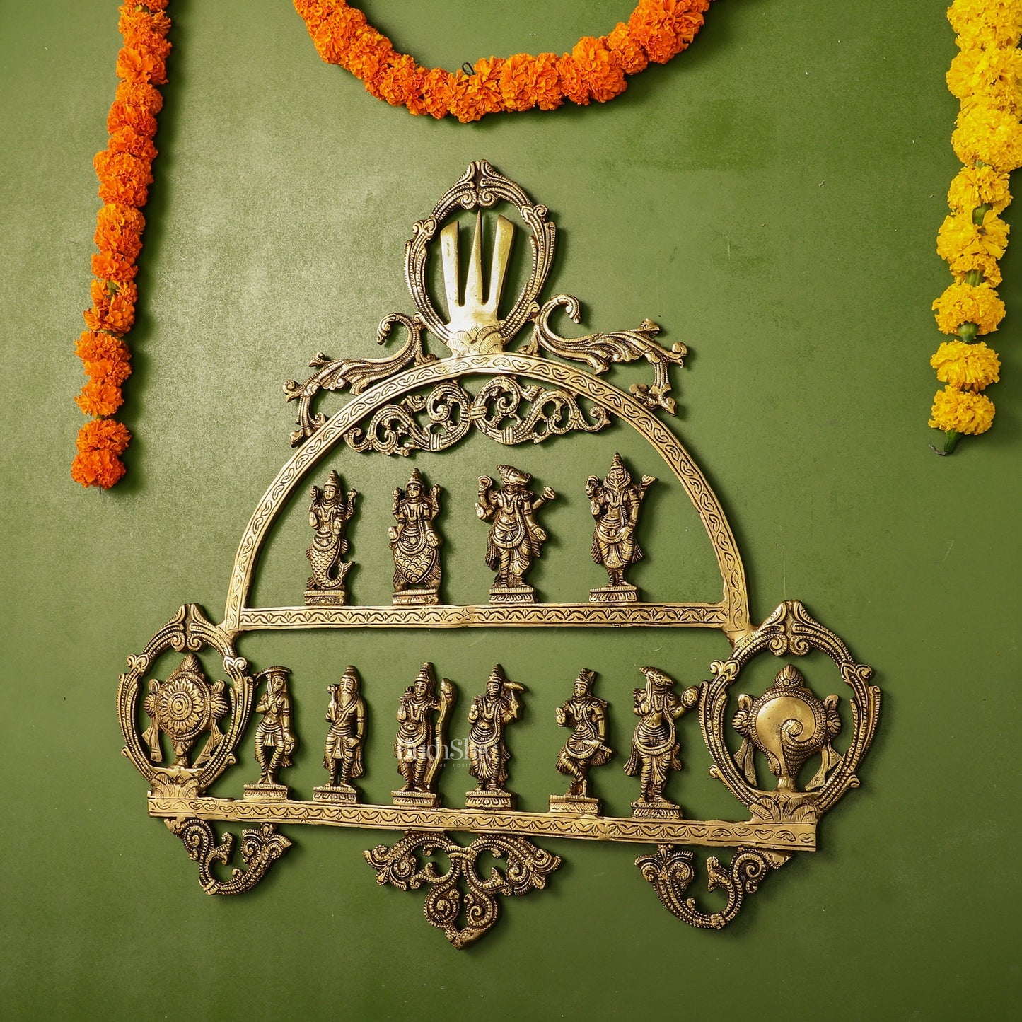Brass Vishnu Dashavatar with Shankh Chakra and Namah Wall Hanging 20"