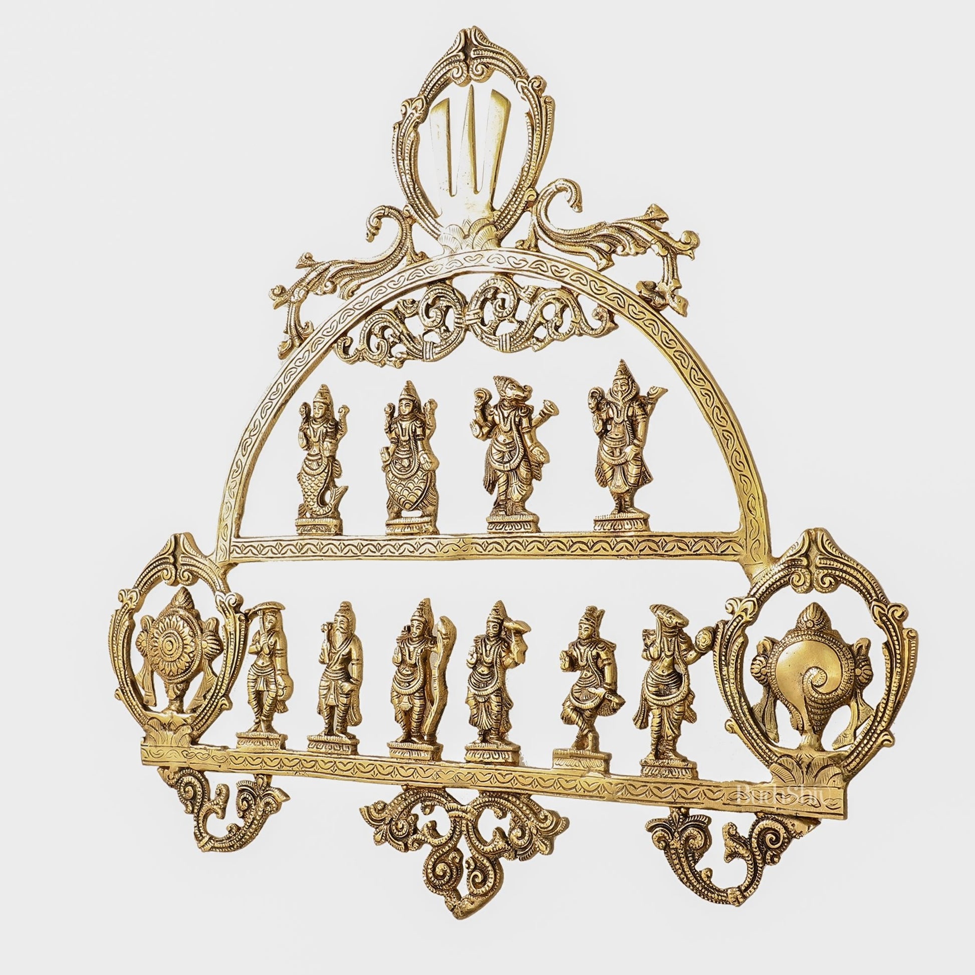 Brass Vishnu Dashavatar with Shankh Chakra and Namah Wall Hanging 20"