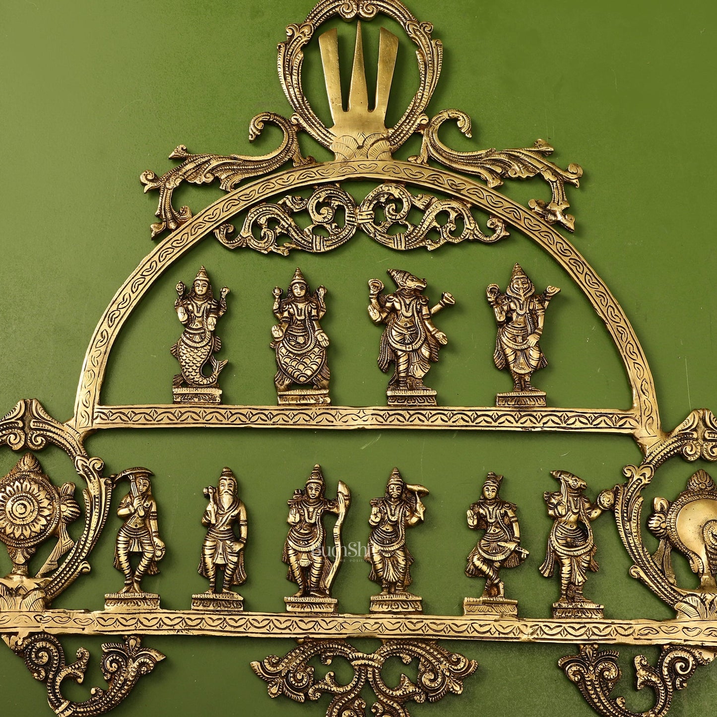 Brass Vishnu Dashavatar with Shankh Chakra and Namah Wall Hanging 20"