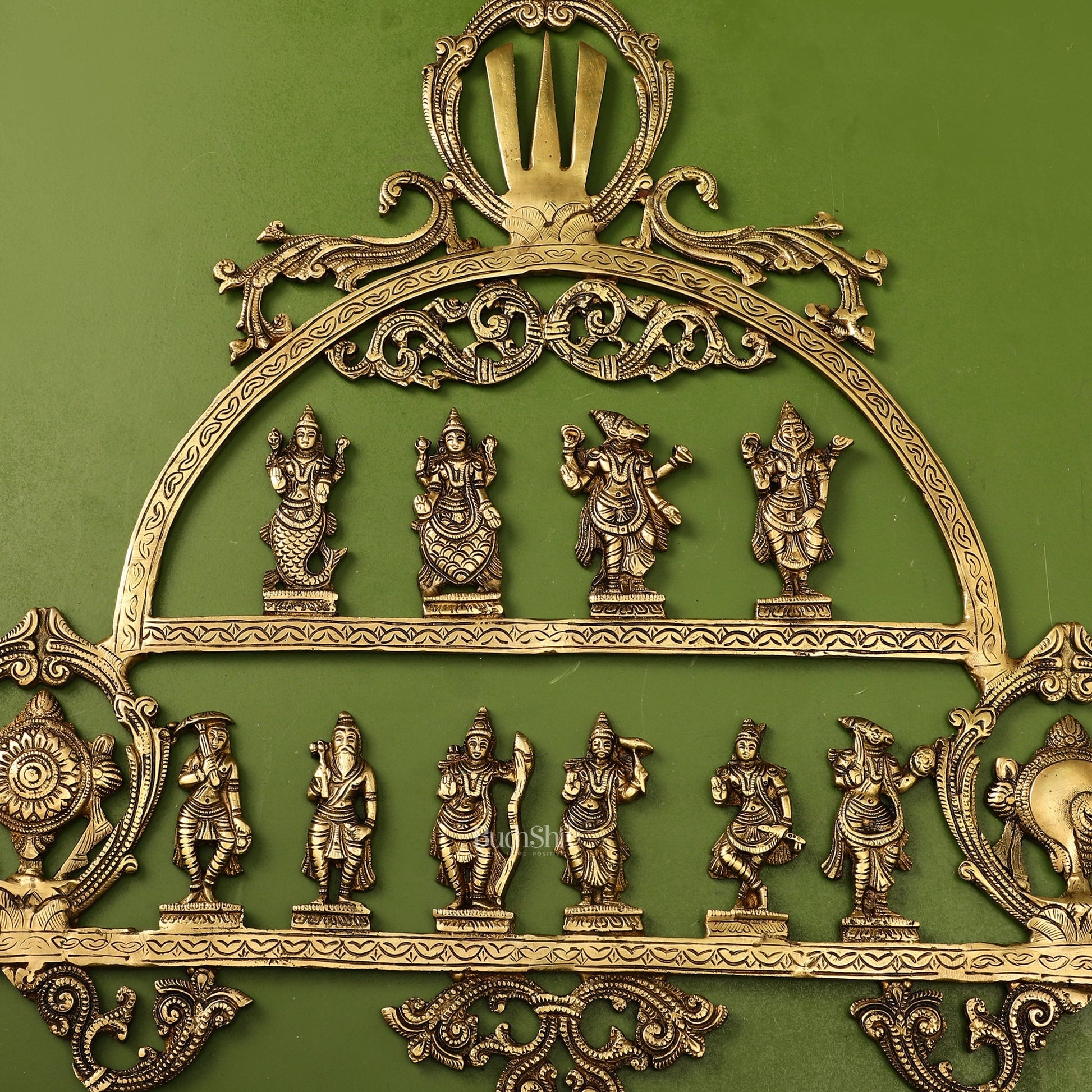 Brass Vishnu Dashavatar with Shankh Chakra and Namah Wall Hanging 20"