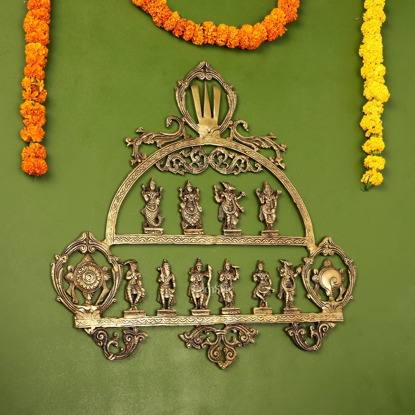 Brass Vishnu Dashavatar with Shankh Chakra and Namah Wall Hanging 20"