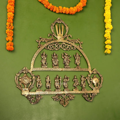 Brass Vishnu Dashavatar with Shankh Chakra and Namah Wall Hanging 20"