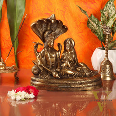 Brass Vishnu lakshmi/ Lakshmi Narayan resting Sheshanaag Statue 10"