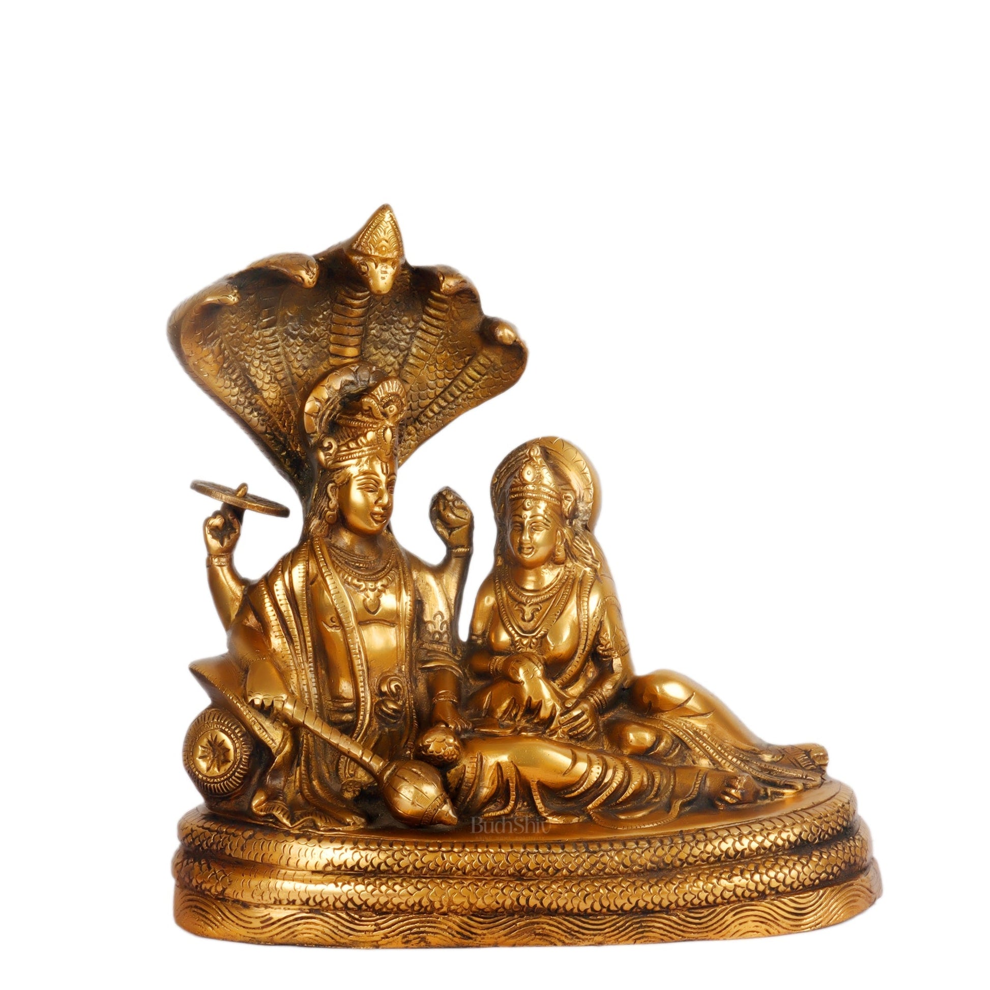 Brass Vishnu lakshmi/ Lakshmi Narayan resting Sheshanaag Statue 10"